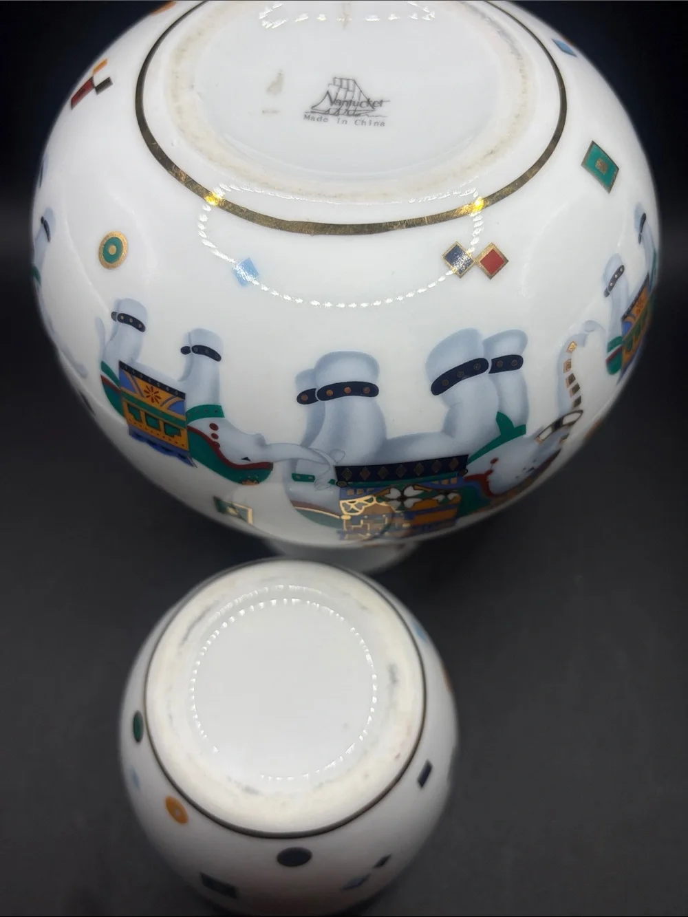 Nantucket Porcelain Vintage Elephant Parade Bedside Water Carafe with Cup